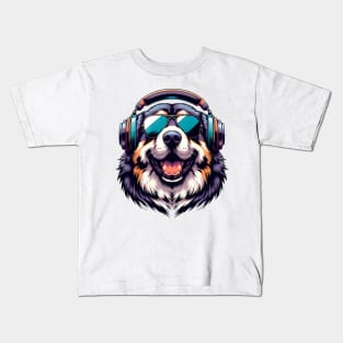 Central Asian Shepherd Dog as Smiling DJ in Japanese Art Style Kids T-Shirt